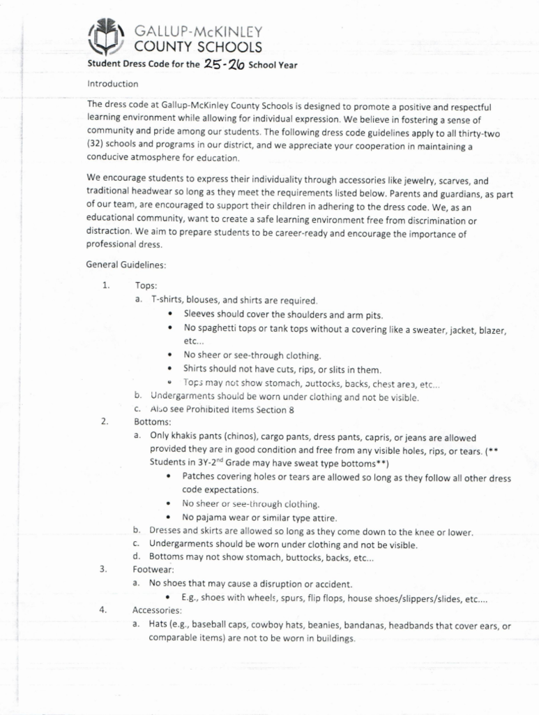 Dress code foe the 2025-2026 school year.
