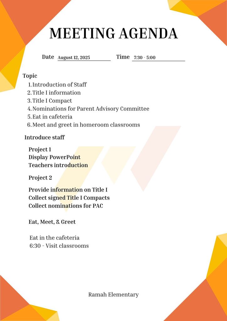Yellow and Black Professional Meeting Agenda A4 Document