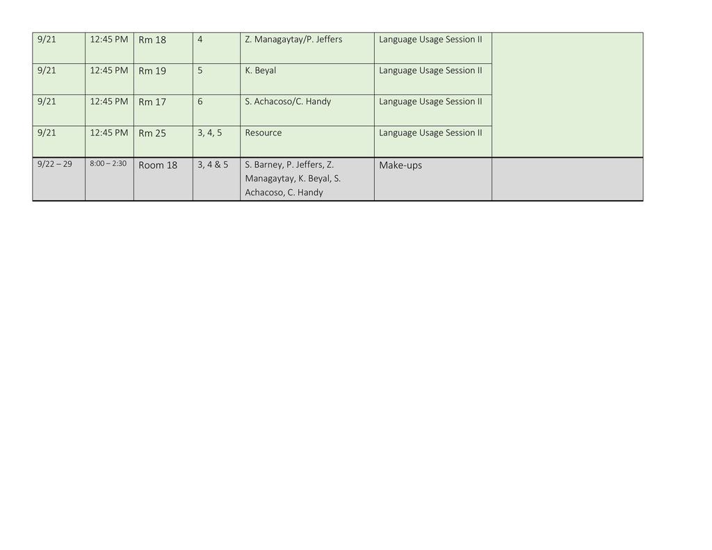 Chee Dodge iMMSA begininng of the year schedules for 3rd 4th, 5th, and 6th grade.