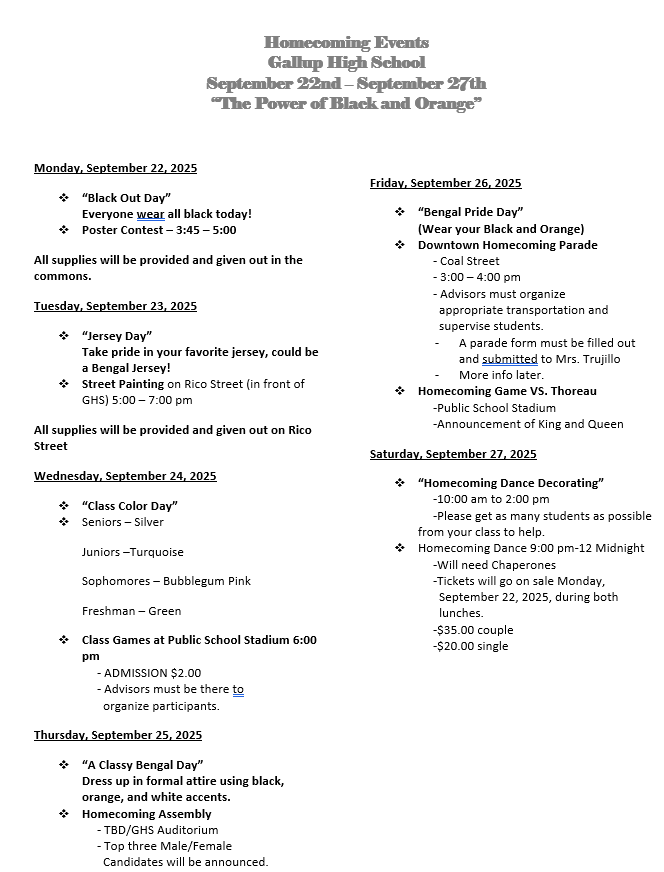 GHS HoCo week activities