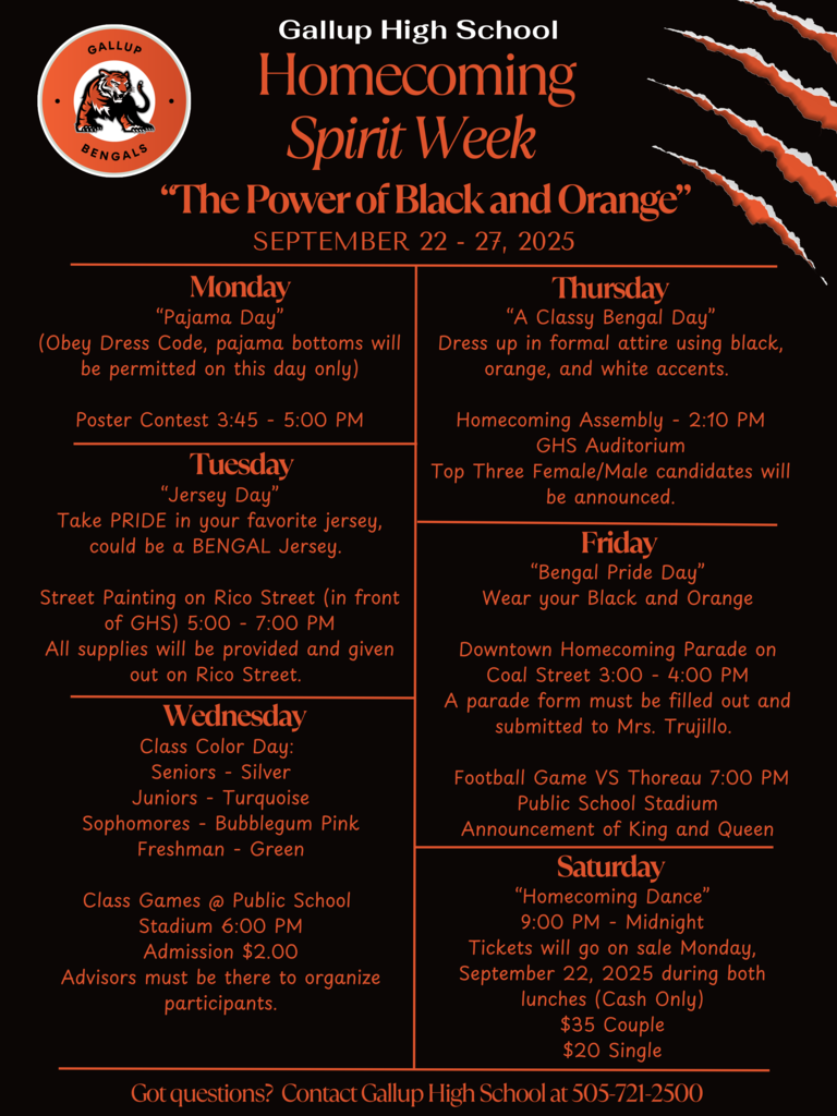Gallup High School Homecoming Spirit Week Flyer