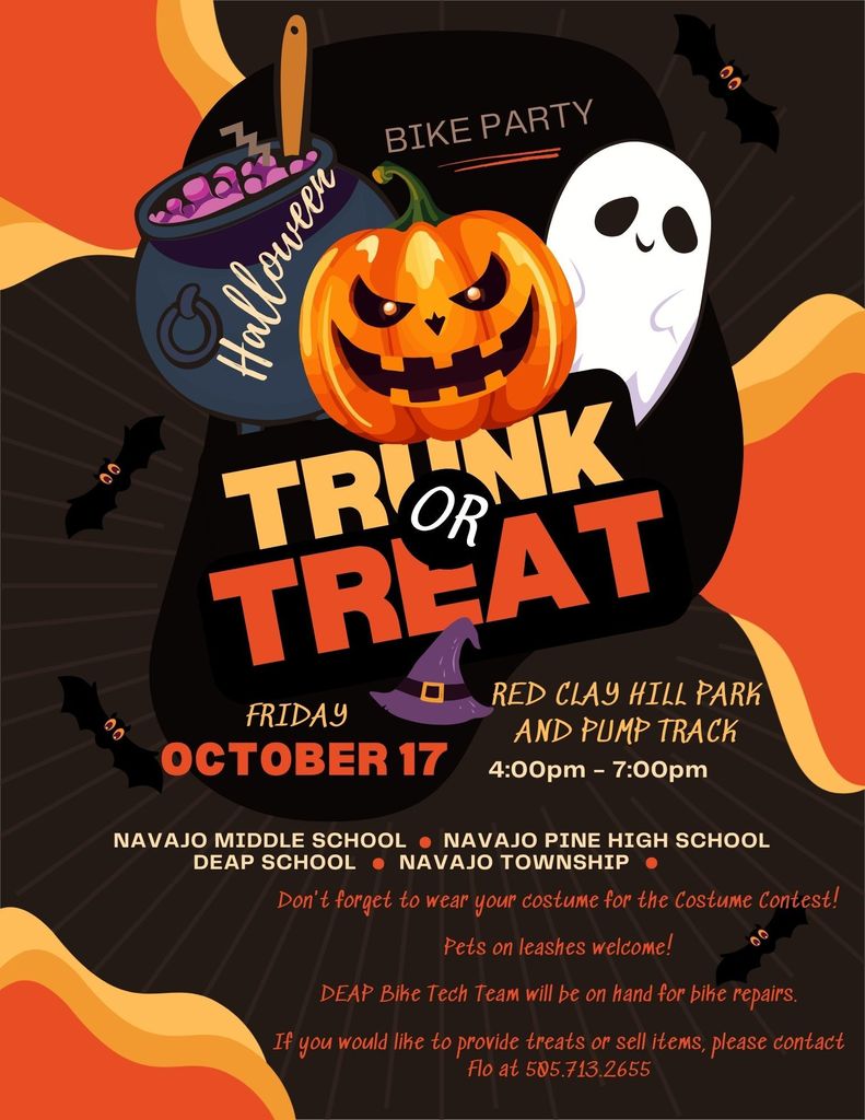 Trunk or Treat & Bike Party at Red Clay Hill Park and Pump Track from 4pm to 7pm on Friday Oct. 17
