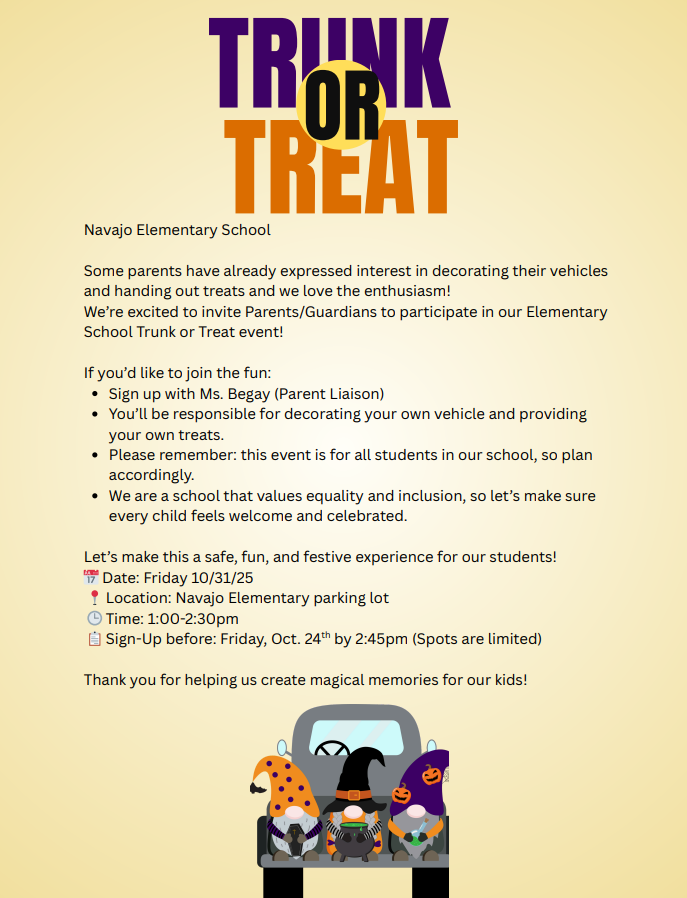 Navajo Elem Trunk or Treat Flyer