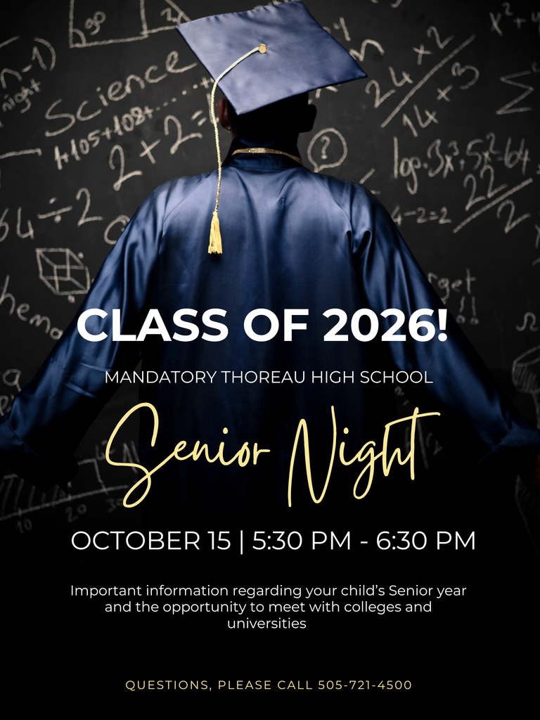 Chalkboard with white math problems in the background, graduate standing with navy blue gown and hat. White and yellow lettering