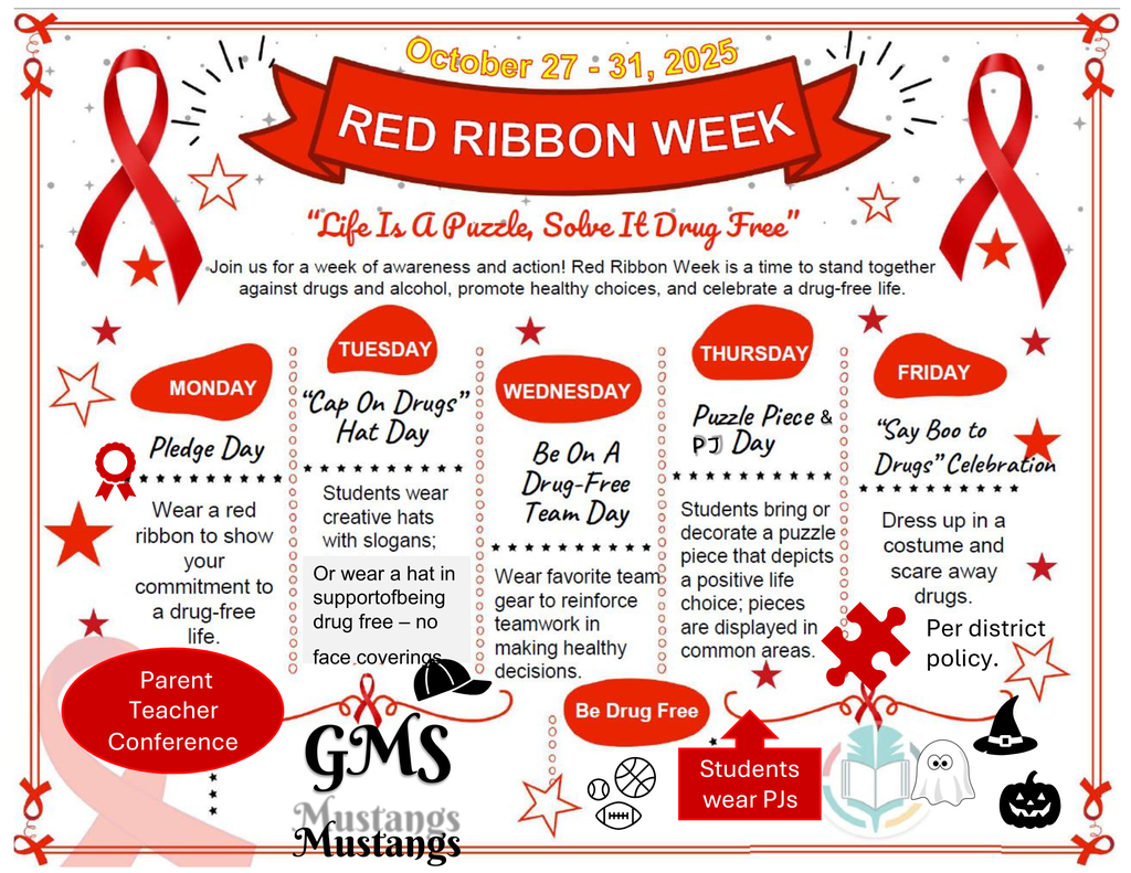 Red Ribbon Week Flyer with 5 different "dress up" days.