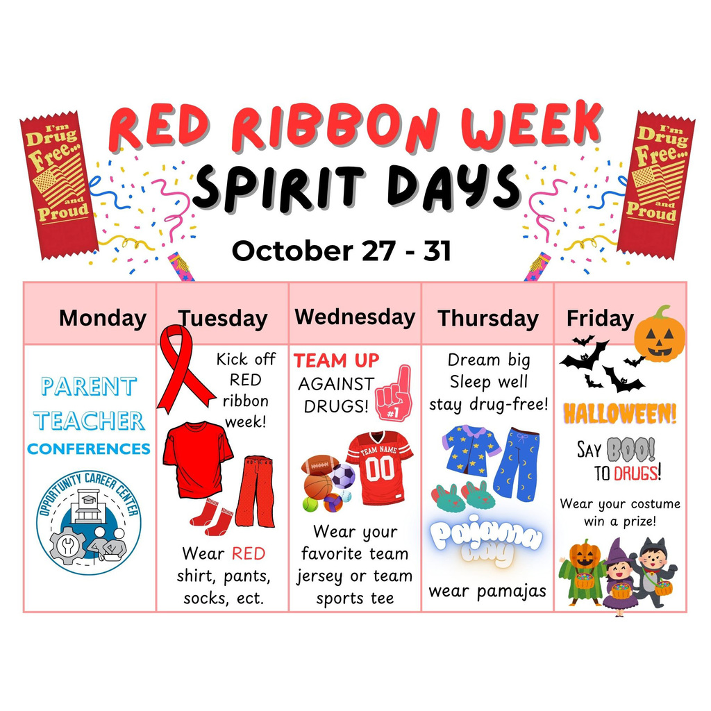 OCC Red Ribbon Week Calendar for October 27 -31st