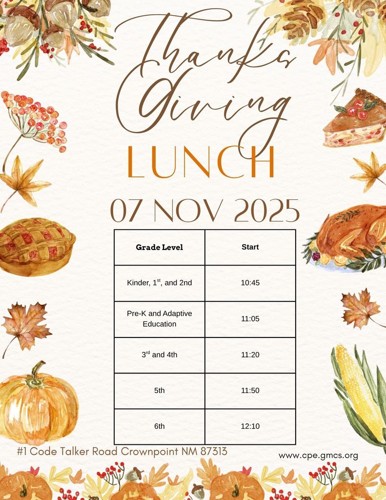 Thanksgiving Lunch Schedule