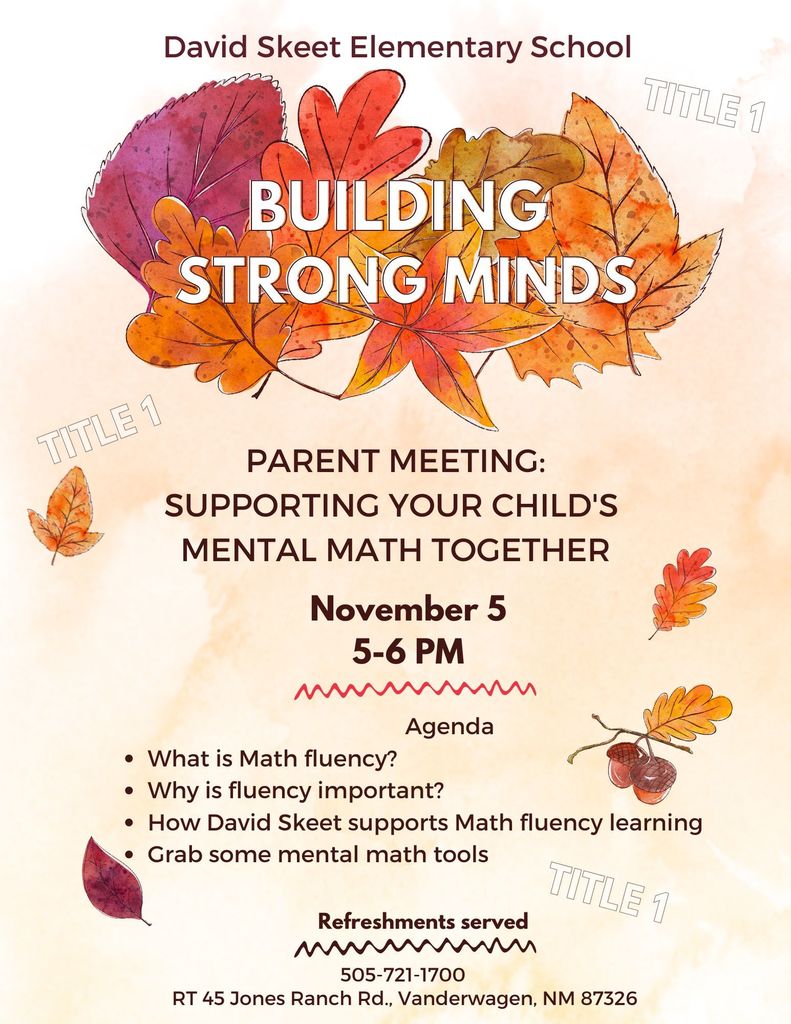 Parent Meeting, Nov. 5, 5-6 PM in Gym
