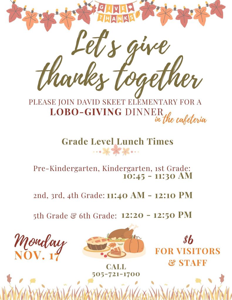 LOBO-giving Dinner, Nov. 17. See the various lunch times!