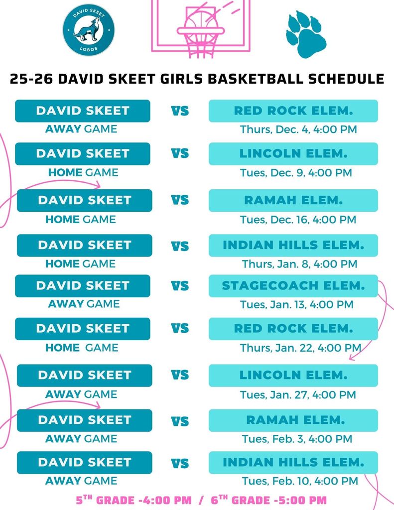 DSE Girls Basketball Season Schedule