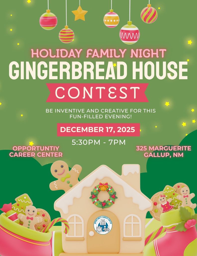 Holiday Family Night Flyer. Gingerbread House Contest. December 17, 2025. At OCC campus. 5:30pm to 7pm.