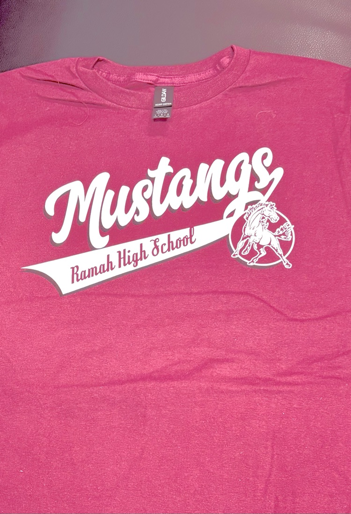 Mustang shirt with white writing and mustang logo