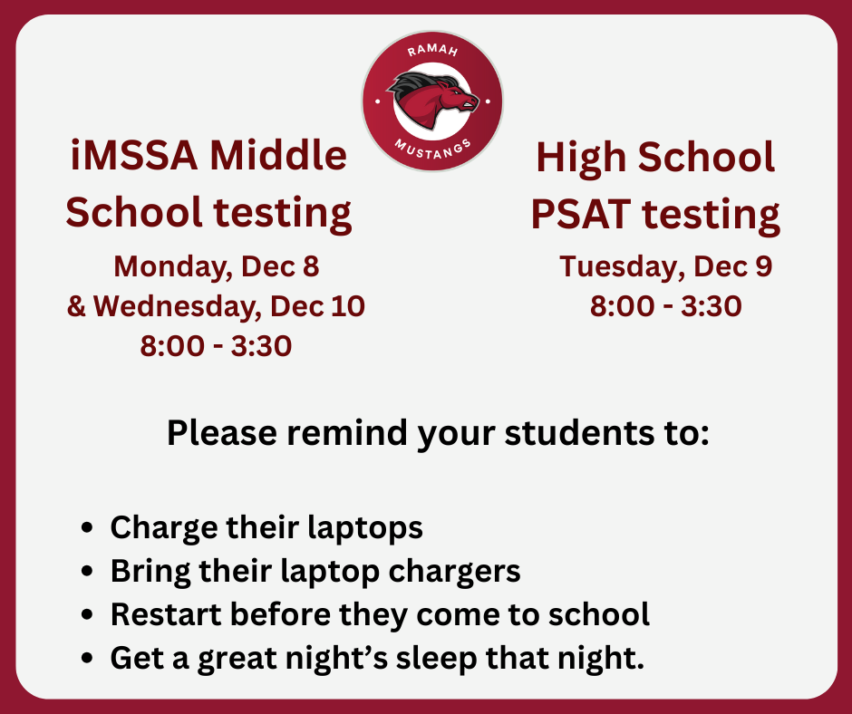 Ramah Mid / High School Testing Schedule