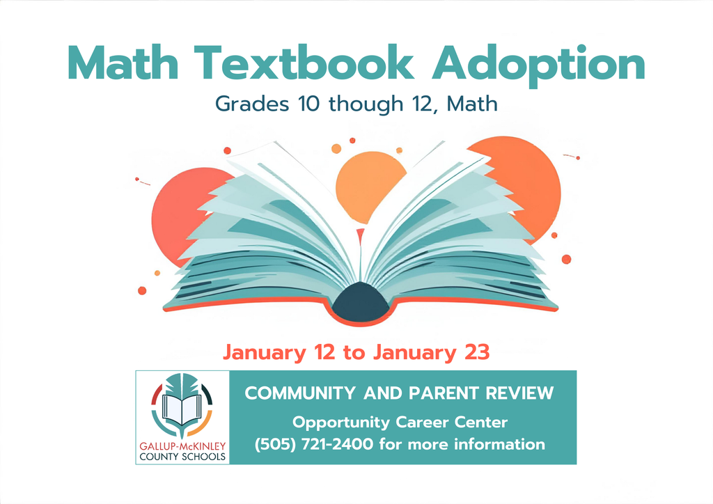Math textbook adoption, community and parent review. January 12 to January 23