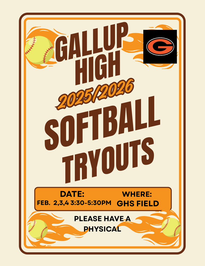 Gallup High School Softball Tryouts February 2-4 Flyer