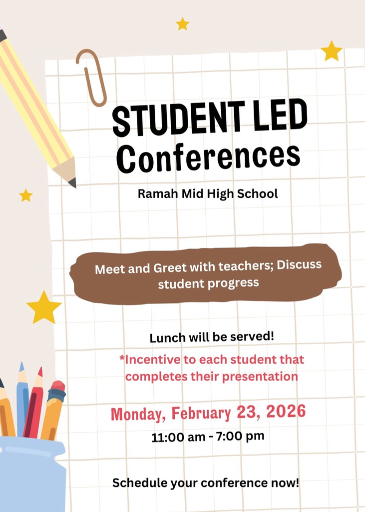 student led conferences Monday February 23 from 11:00-7:00.