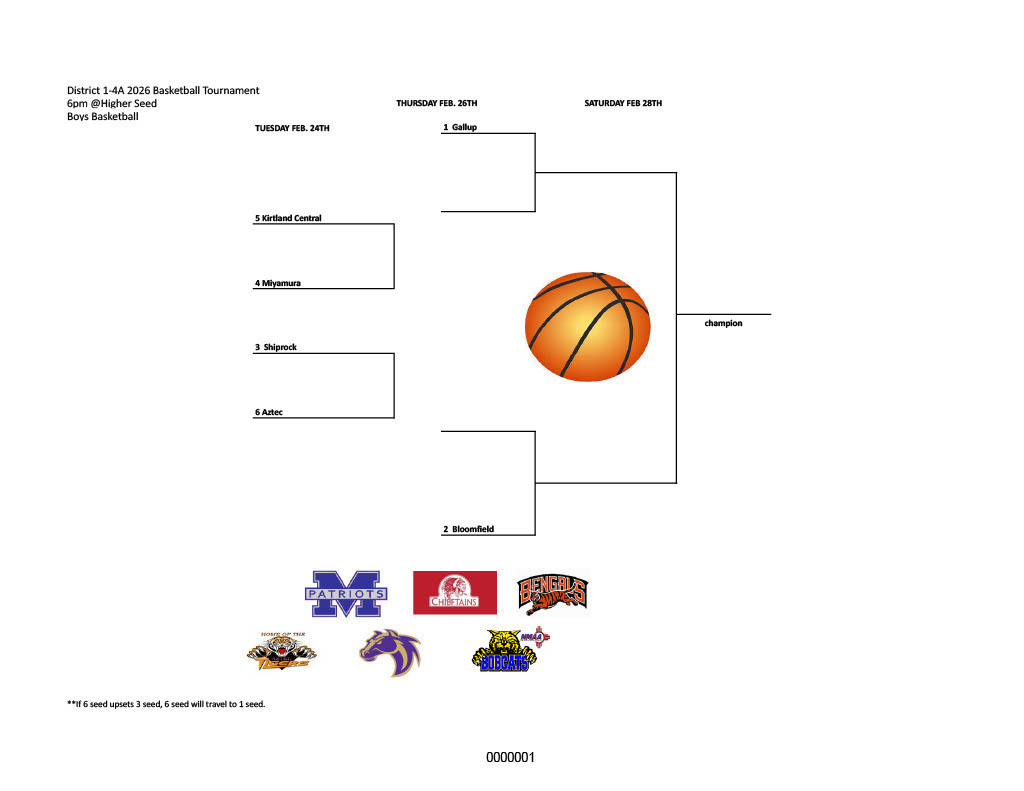Basketball tournament bracket with team logos and a basketball at the top. Eight teams. White background.