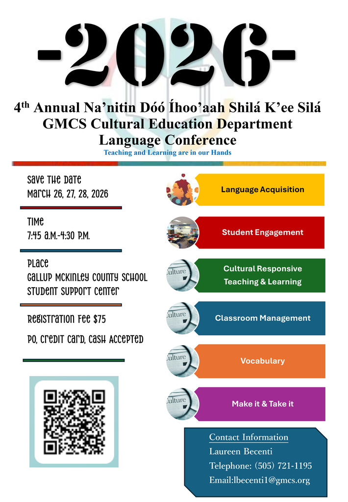 An event flyer displays "-2026" at the top. Details include date, time, and location. QR code present.