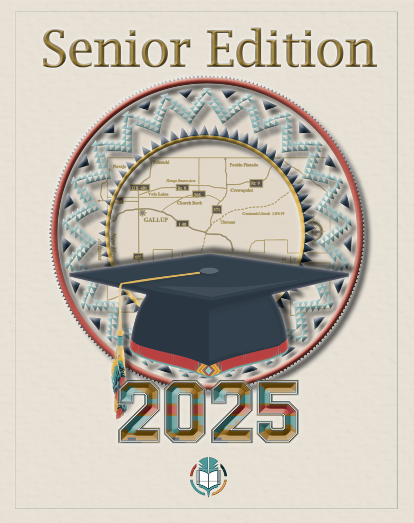 Cover design for Senior Edition 2025. It features a graduation cap, a map, and the year 2025.