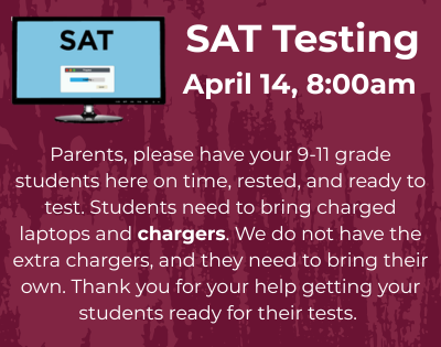 SAT Test April 14 at 8:00