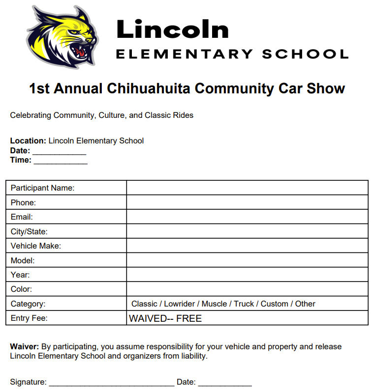 Car Show Registration Form