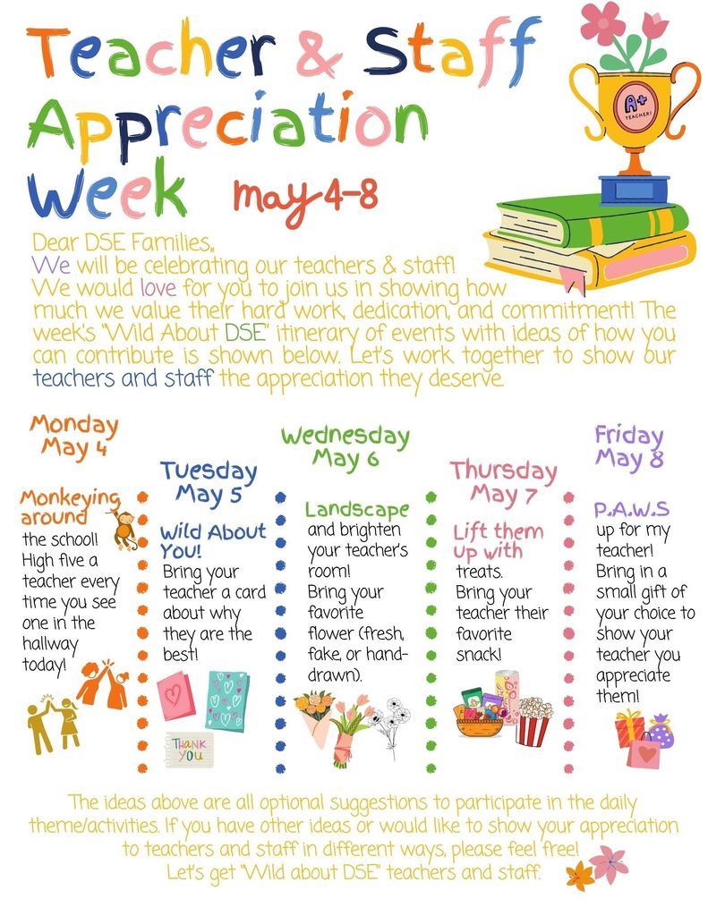 Teacher Appreciation Week at David Skeet May 4-8. 