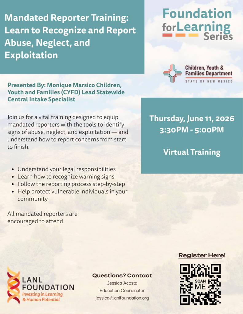 A flyer with text and logos on a white background. It includes details about a training for mandated reporters on abuse, neglect, and exploitation.