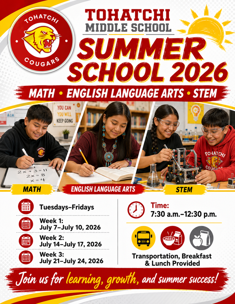 Flyer with school logo. Three students in various classes. Dates and times for summer school.