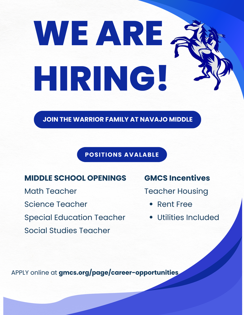 Flyer with open positions for NVM: Math, Science, Sped, and Social Studies.