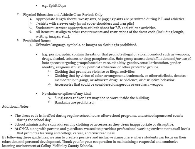 Document with GMCS dress code explained