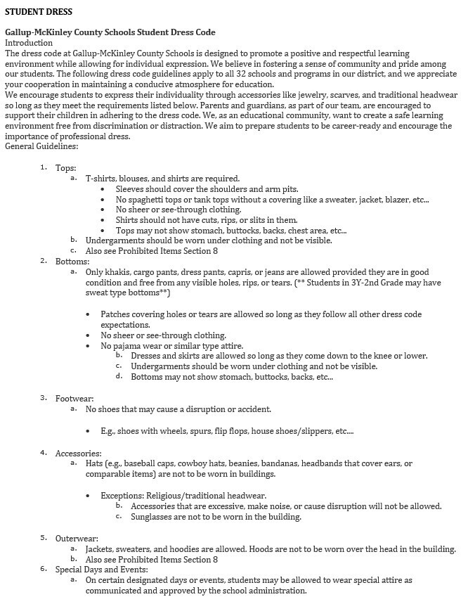 Document with GMCS Dress Code explained
