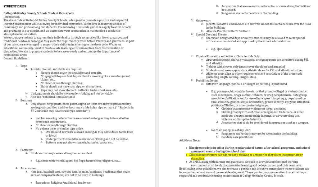 Gallup McKinley County School Dress Code