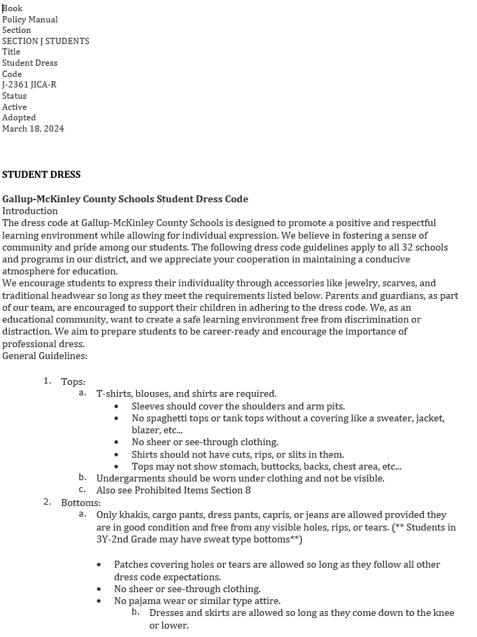 GMCS Dress Code for Kennedy Middle School families. Please contact the main office if you have additional questions.