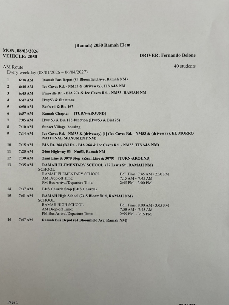 Bus schedule 2026-2027