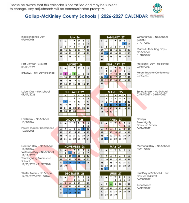 26-27 Draft Calender