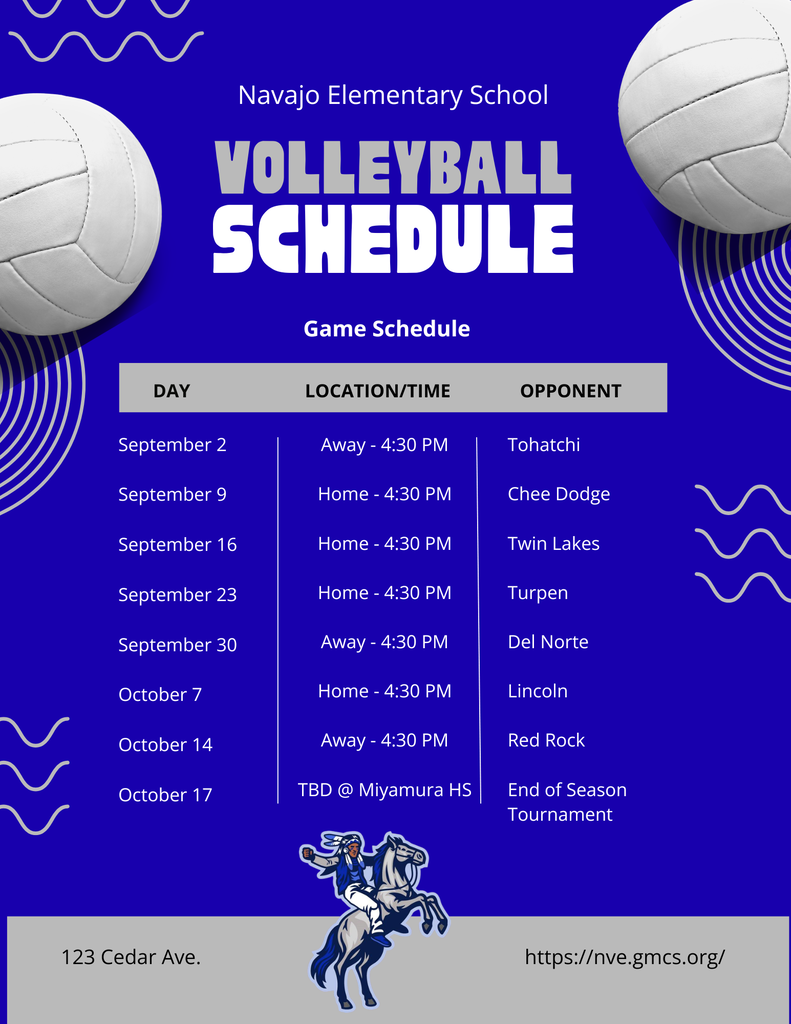Navajo Elem. 2026 Volleyball Schedule
