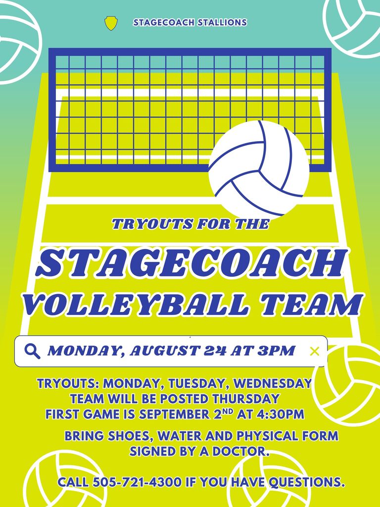 Volleyball Tryouts on Monday, August 24 at 3pm