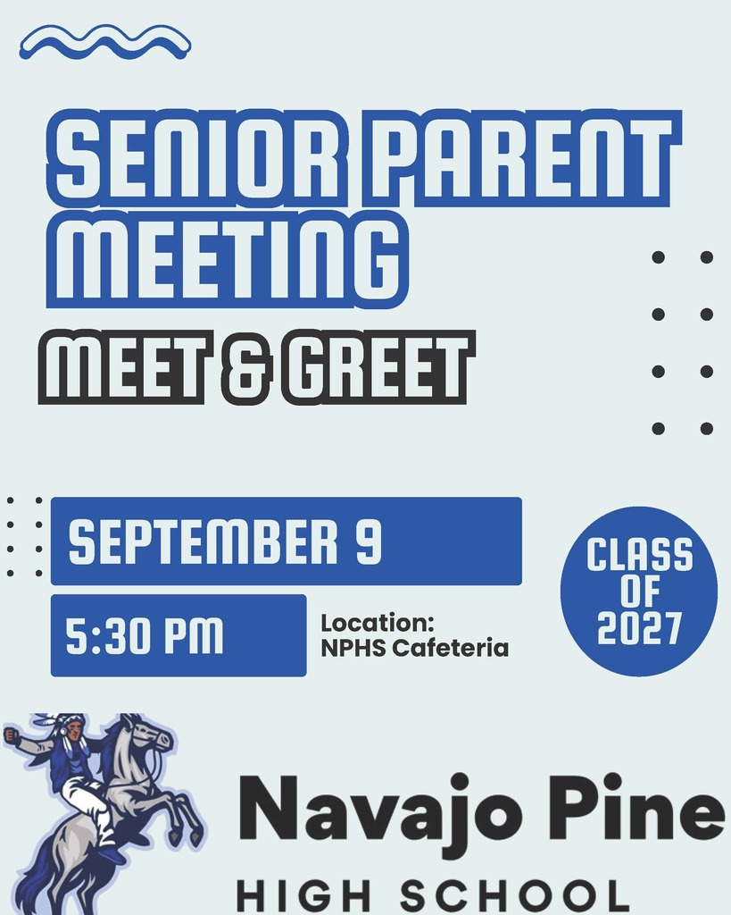A blue and white poster advertises a Senior Parent Meeting for the class of 2027.