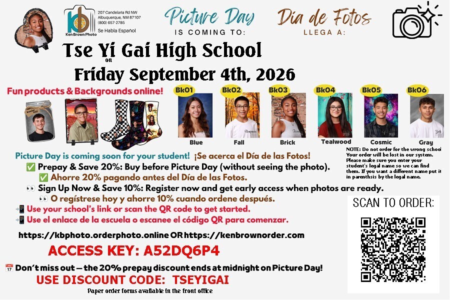 Picture Day at Tse Yi Gai High School! Be ready and don't miss on Friday, September 4, 2026!