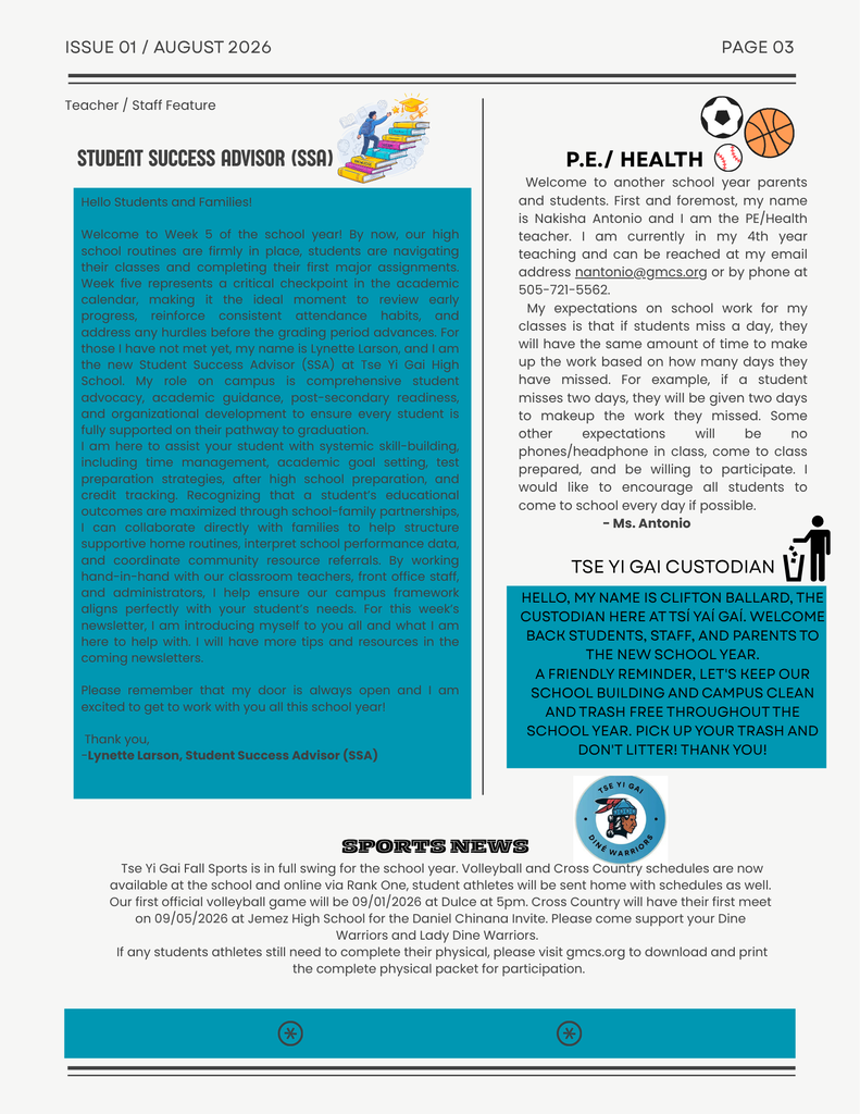 Please take a read of our Tse Yi Gai High School Newsletter! Be informed and stay Warrior Strong!