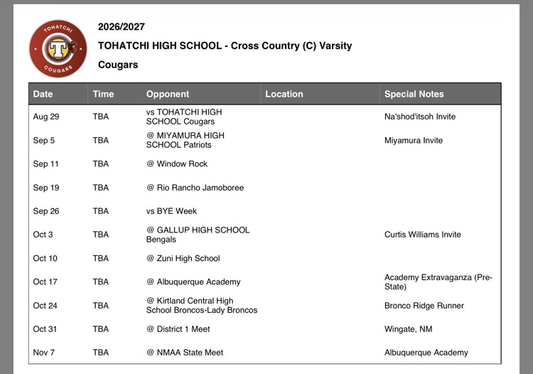 cross country schedule