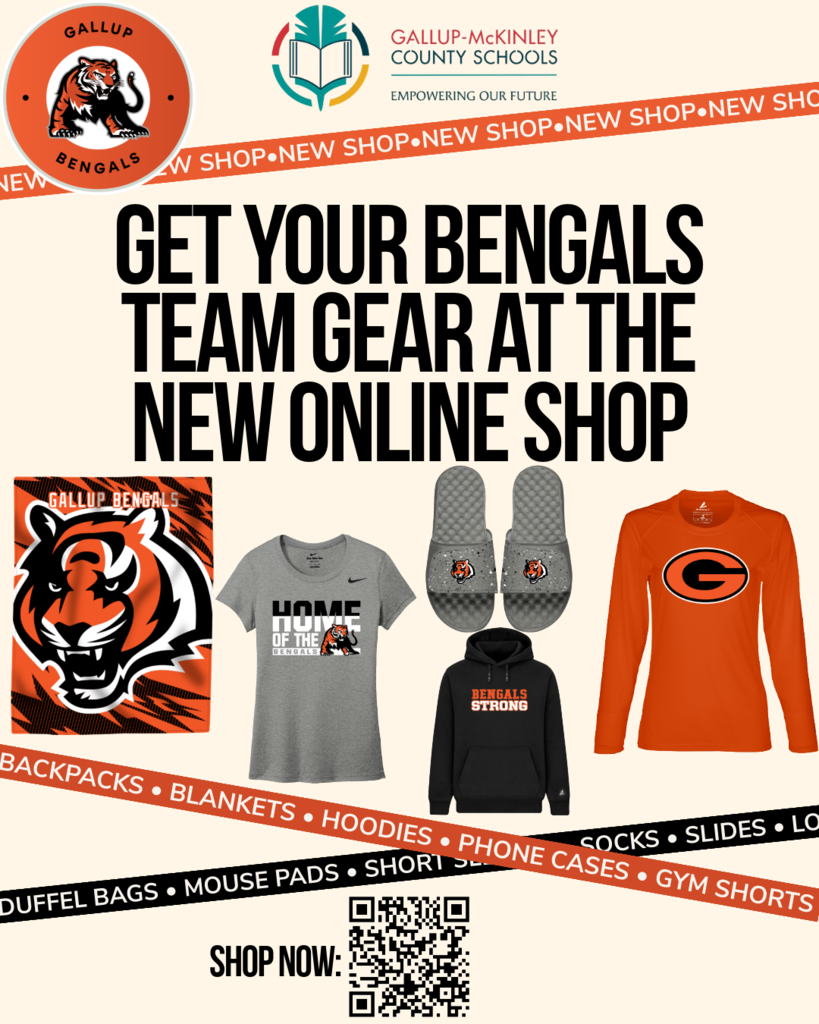 An advertisement displays a collection of team merchandise. The merchandise includes hoodies, tumblers, bags, and more. A QR code is shown at the bottom.