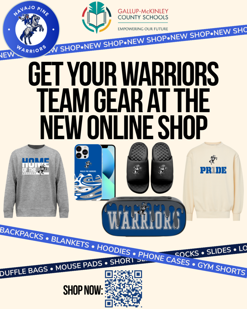 An advertisement for team gear includes various items like sweatshirts, socks, and phone cases. A QR code is present for direct shopping.