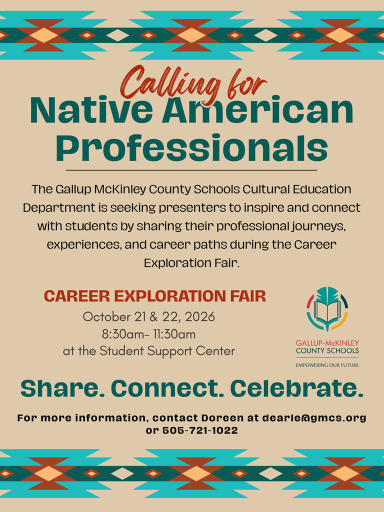 An advertisement poster with a colorful design invites Native American professionals to participate in a Career Exploration Fair.