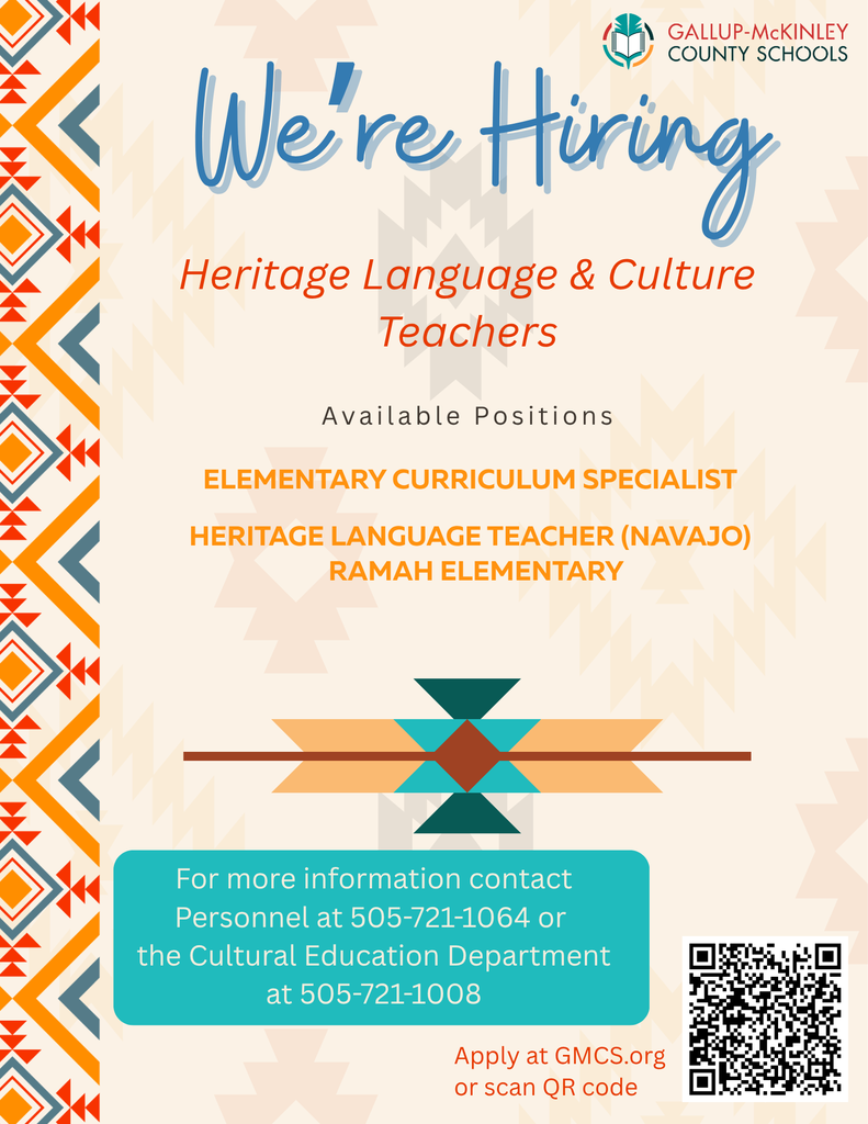 A job advertisement for Heritage Language and Culture Teachers in a Navajo school. It lists available positions and contact information.