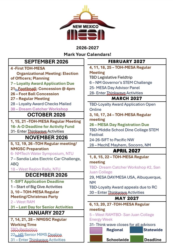 Mesa calendar