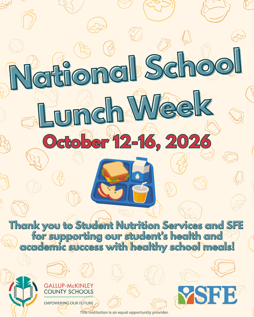 Poster for National School Lunch Week, October 12-16, 2026, featuring a meal tray, a thank you message, and logos.