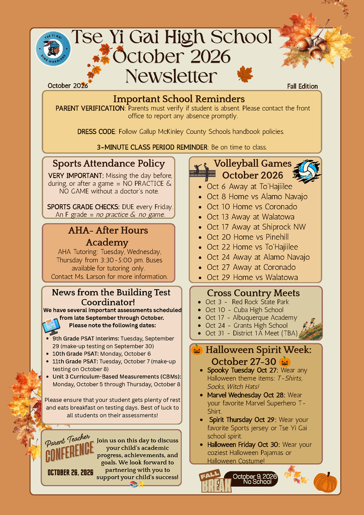 Read through our school newsletter for October 2026! Stay informed and keep Warrior Strong!