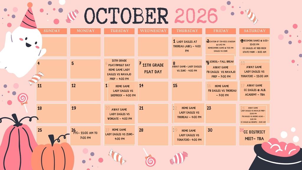 Calendar for October 2026 with a Halloween theme. Includes a ghost, pumpkin, and cauldron.