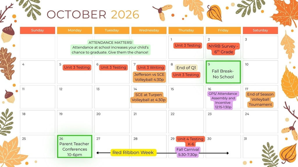 October Calendar 2026